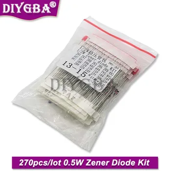 0,5 W Dioda Zener Kit Sortiment Set 1/2W 2V4-33V Dioda Zener Pack, 12V, 18V 5V1 5V6 3V3 3V6 4V3 4V7 6V2 6V8 7V5 20V 22V 270PC/LOT