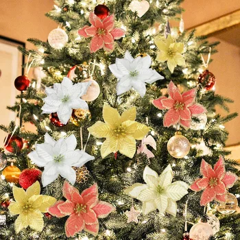 10buc 12cm Sclipici Flori Artificiale Coroană de Crăciun de Decorare Poinsettia Flori False pentru Petrecerea de Nunta DIY de Crăciun Ornament Copac