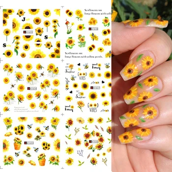 12 Stiluri de Floarea-soarelui Transfer de Apă Abțibilduri Pentru Unghii Sakura Daisy Florale de Unghii Autocolante DIY Frunze de Nail Art Manichiura Filigran