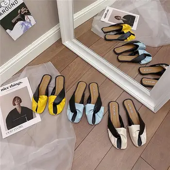 2021 Femei Papuci de Vara Pu Sandale pentru Femei, Alb și Negru, Două Culori Papuci de Plaja Jumătate de Pachet Rece Papuci Pantofi Muller