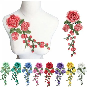 29CM Brodate Coase Pe Patch-uri Albe Flori de Trandafir 3D Bujor Nunta Aplicatii de Dantela Ornamente Pentru Mireasa Rochie de Seara DIY Decorare