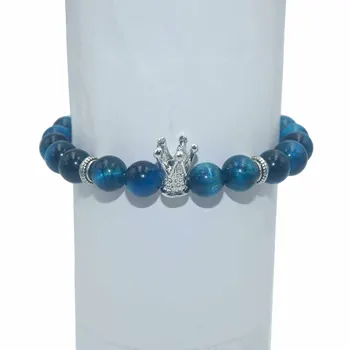 8 MM Moda Argintiu Coroana Farmecul Brățară Bărbați Femei Lapis lazuli Ametist, Agate Ochi de Tigru Piatra Margele Yoga Brățară Bijuterii