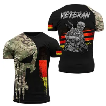 Armata Veteran de Imprimare 3D pentru Bărbați T-shirt Germania Soldat Casual Vrac Gât Rotund Maneca Scurta, Topuri Camuflaj Comando Bărbați Îmbrăcăminte