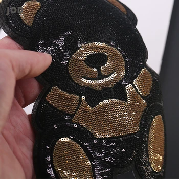 Aurul negru Urs Drăguț Broderie Patch-uri Mari de Fier pe Sequin Patch-uri Aplicatiile pentru Îmbrăcăminte Insigne Tesatura etichetele de pe Haine Sacou