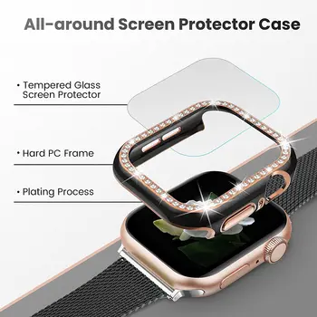 Bling Sticlă+se Acoperă Pentru Apple Watch caz 40mm 44mm 42mm 38mm iWatch Diamant bara+Ecran Protector Apple watch serie 3 4 5 6 SE