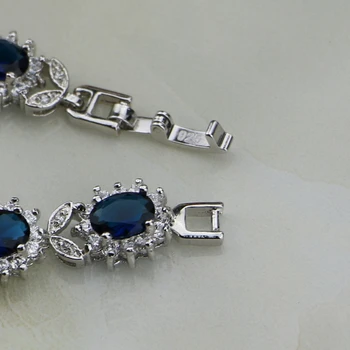 Bowknot Argint 925 Bratari Albastru Cubic Zirconia Alb Cristal Cu Lanț&Legături Farmecul Bratari Pentru Femei