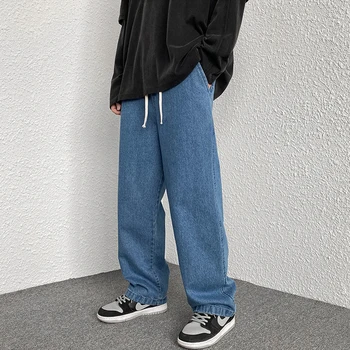 Bărbați Supradimensionate Blugi Noi Drept Umflat Proiectare de Cordon Talie de Moda de sex Masculin Pantaloni din Denim Streetwear Plus Dimensiune M-5XL