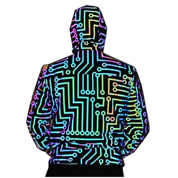 Dansatoare circuitul model geometric curcubeu de culori reflectorizante jacheta barbati femei hip-hop dans mecanice haină cu Glugă