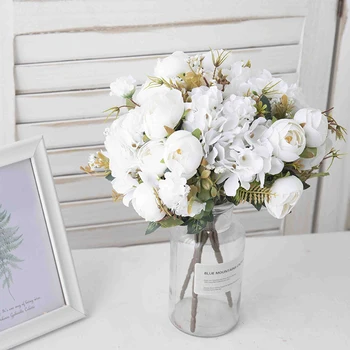 European de Mătase Artificială, Ceai de Trandafiri Flori Vaze Pentru Acasă Decorare Accesorii Fals Daisy Plante Petrecere de Nunta DIY Decorative