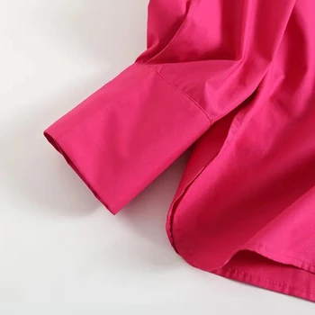 Jenny&Dave 2022 Anglia Asimetrie Poplin Bluză Casual Pentru Femei De Moda A Crescut De Culoare Rosie Plisata, Camasa Bluza Topuri