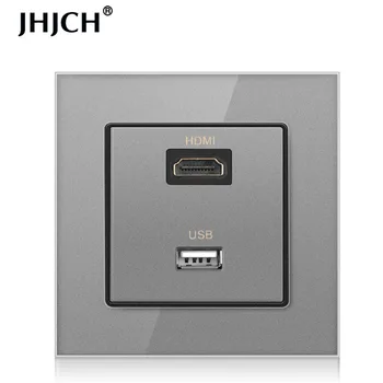 JHJCH hdmi compatibil cristal geam panou cu 2.0 port USB 2.0, jack priza de perete
