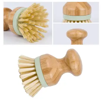 Mini Bambus Oală Perie Frecat de Formă Rotundă Instrumente de Bază Multi-Funcțional pentru Vase si Tacamuri
