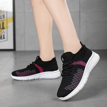 Nouă femei pantofi casual pantofi sport ultra ușoare și confortabile pantofi de sport de zbor țesute de tenis pentru femei cu fund plat