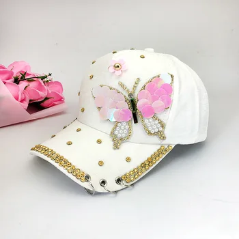 Primăvara Și Toamna Femei pălărie de Moda Fluture cu Paiete de Diamante de Trei Inel de Mătase Kpop Coada de cal Pălărie