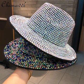 Pălărie de sex Feminin 2022 Toamna Iarna Moda Stras Elegante Fedora Pălărie Britanic Retro All-Potrivire Diamante de Lână pentru Femei Pălării