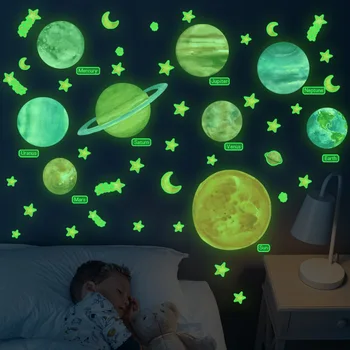 Sculptate luminos nouă planete autocolante de perete camera de zi dormitor pentru copii detașabil autocolante