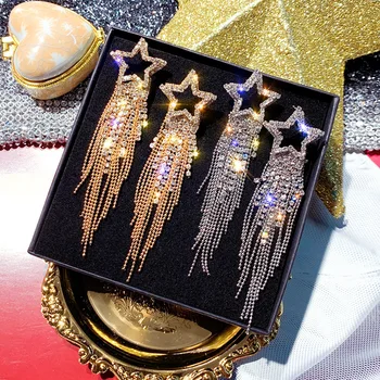 Strălucitoare Ciucure Lung Steaua de Cristal Legăna Cercei pentru Femei 2022 Moda de Lux, Aur, Argint Cercei Stea Fata Romantica Bijuterii