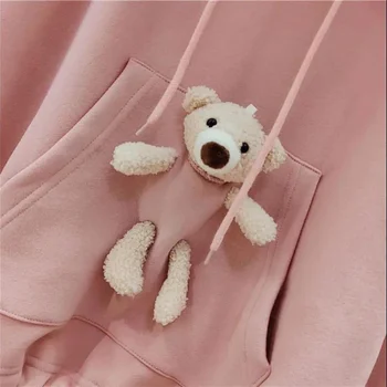 Toamna De Moda De Iarnă Tricoul Coreean Supradimensionate Hanorace Urs Drăguț Maneca Lunga, Hanorac Fleece Gros Pulover Topuri Femeile