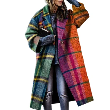 Toamna Iarna Femei Butoane Sacou Haina de Moda Vintage Print Guler de Turn-down pentru Femei Geaca cu Maneci Lungi Îmbrăcăminte exterioară abrigos