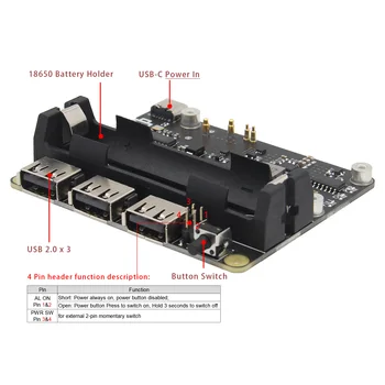 X306 18650 UP-uri de scut cu 3 standard USB 2.0 porturi, UPS bord pentru Raspberry Pi ZERO W / 2W