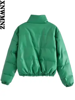 XNWMNZ 2021 moda faux din piele geci groase cald sacou captusit haina vintage maneca lunga femei îmbrăcăminte exterioară puffer jacheta femei