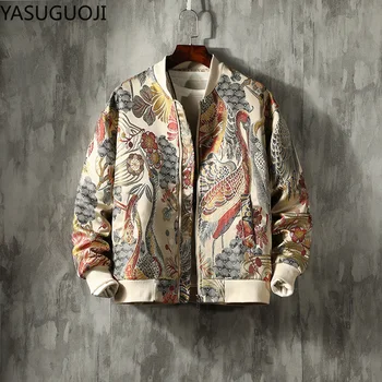 YASUGUOJI Moda Primavara 2022 Imprimare Sacou Casual Barbati Japoneze Streetwear Broderie Designer Îngroșa Jachete pentru Bărbați Îmbrăcăminte
