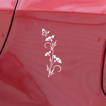 YJZT 7.1 CM*17.7 CM Flori Fluture Decal Grafic de Vinil Autocolant Auto Art Decor Negru/Argintiu C24-0177