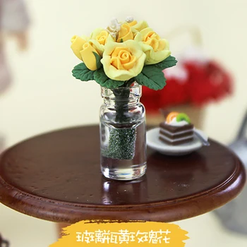 1/12 casă de Păpuși în Miniatură Accesorii Mini Sticlă a Crescut Vaza de Simulare de Flori cu Sticle Model pentru Papusa Casa Decor
