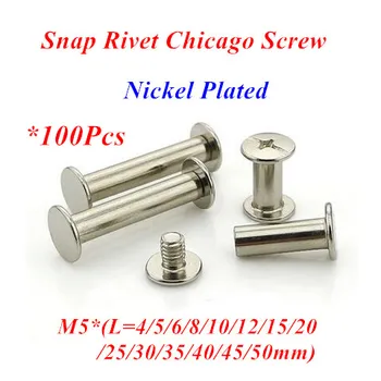 100buc M5 Snap Nit Chicago Șurub sex cont șurubul de legare a cărților post șuruburi din oțel placat cu nichel M5*4/5/6/8/10/12/15/20/25/30mm