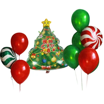 10buc Crăciun Baloane Set Rosu Verde Crăciun Fericit Baloane cu Panglica pentru 2021 Crăciun Decoratiuni DIY Consumabile Partid
