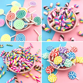 10buc Kawaii Spirală Bomboane de Zahăr din Lut Polimeric Cabochon Flatback Lollipop Simulare Fals Alimente Ambarcațiuni DIY Scrapbooking Decor