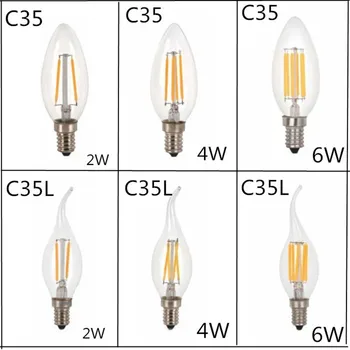10buc/lot Bec Lumanare LED E14 E27 2W 4W 6W AC 220V Retro de epocă Sticlă Edison Lampa Vintage C35 C35L de Lumină cu Filament de 360 de Grade