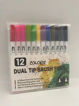 12 Colorate de Artă Schiță Set de Pixuri Dublu-cap Acuarelă Pensulă Marker Pentru Caligrafie,Glonț Reviste,Colorat și Desen