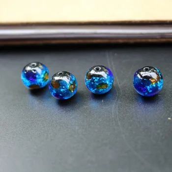 12mm Margele de Sticla Lampwork Ocean Întunecat Albastru folie cu albastru portocaliu puncte Margele Rotunde pentru a Face bijuterii Accesorii Stil Japonez