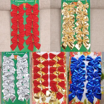 12pcs Crăciun Bowknot Decoratiuni Pentru Casa Panglica de Satin Arcuri Ornamente pentru Pomul de Craciun de Anul Nou Navidad Partid Decor Consumabile