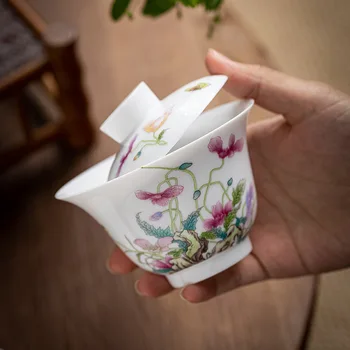 155ml Porumb Mac Arta de Ceai din Ceramica Strachină China ceainic Gaiwan Sancai Acoperit Vasul Cu Capac de uz Casnic Kung Fu Teaware Ceremonie