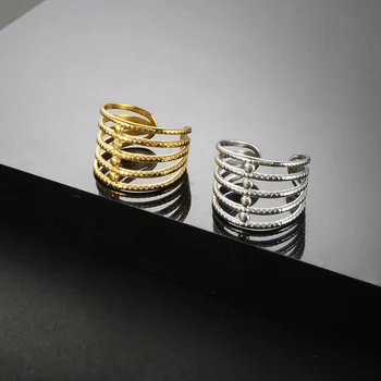 15mm Gol Linie Model de Inel Geometrică Neregulată din Oțel Inoxidabil Placat cu Aur Reglabil Deschide Inele pentru Femei Moda Bijuterii