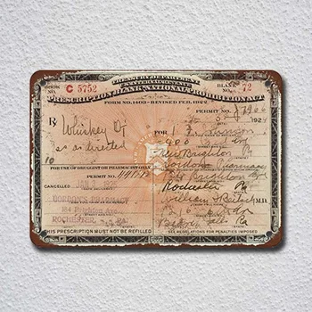 1924 baza de Prescriptie medicala pentru Whisky în Timpul Prohibiției Aspect Vintage Semn de Perete Decor de Perete 20x30cm Poster Metal Pictura Metal Sign