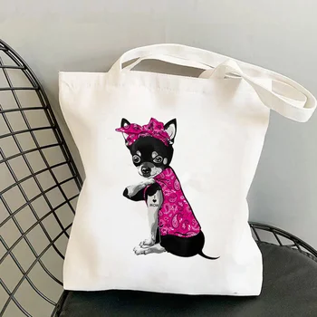 2021 Cumparator Carouri Bandane Chihuahua IUBESC MAMA Tipărite Tote Sac femei cumparator geantă de mână fată Umăr cumpărături Doamnă Sac de Panza