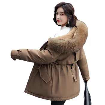 2021 Noua Moda Femei Zăpadă cu Gluga Haine Cald Guler de Blană Sacou Gros Mid-lungime Haine Parka cu Fermoar Haine de Iarna Femei