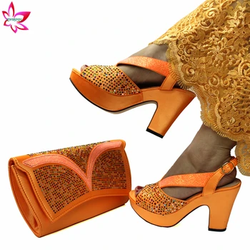 2021 Pantofi Sandale de Culoare Portocalie de Înaltă Calitate Destul de Prețurile Nigerian Femei Pantofi și Geantă Set pentru Gradina Paraty