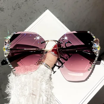2022 Brand de Lux Vintage Design fără ramă Stras ochelari de Soare Femei de Moda Gradient de Lentile de Ochelari de Soare Barbati Nuante de sex Feminin