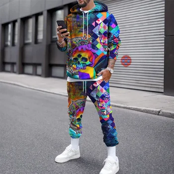 2023 Toamna Iarna Barbati Hanorac Colorat Set 3D Print Fleece Jogging Costum Jachete Supradimensionate Streetwear Trening