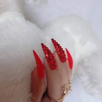 24pcs de design de moda bomboane de culoare arătat, unghii false Cristal de diamant rosu