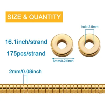 2x6mm Golded Heishi Plat Rotund Margele Spacer Non-magnetic Sintetice Hematit Margele pentru Bijuterii DIY Face Colier Bratara 16.1