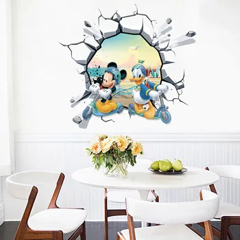 3D rupt de Desene animate Disney Mickey Minnie autocolant de perete pentru camera copii dormitoare perete din PVC decor Poster de Film autocolant Usa cadouri