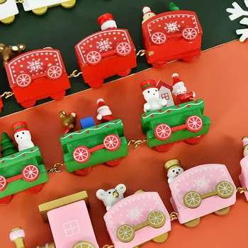 4 Noduri Tren De Crăciun Din Lemn Pictat Cu Mos Craciun Jucarii Copii Ornament Decor De Crăciun Pentru Acasă Navidad 2021 Cadou De Anul Nou