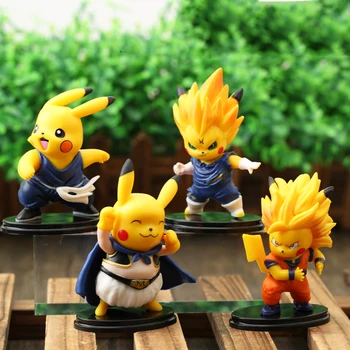 4buc/set Dragon Ball pentru ca Pikachu Figura Anime Cosplay Vegeta Super Saiyan Statuie Kawaii Figurina Pokemon Copt Tort Decoratiuni