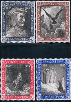 4buc/Set Nou San Marino Post de Timbru 1965 Divina Comedie, Cea de-a 700-a Aniversare a Poetului Dante Sculptura Stamps MNH
