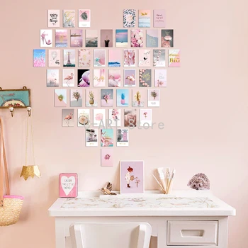 50 de Piese de Roz Estetica Poster Card de Perete Colaj Pink Swan Fata de Perete de Arta de Imprimare de Flori de Trandafir Imagine Fată Cameră Decor